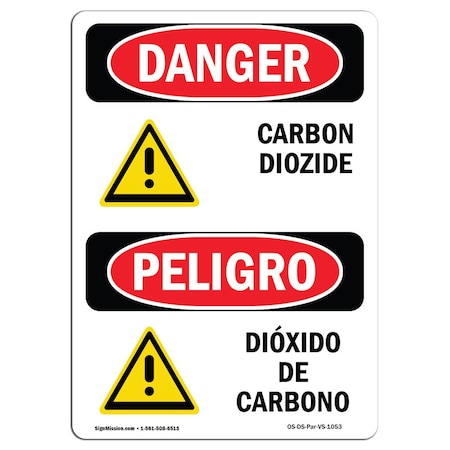 Signmission OSHA Danger Sign, Carbon Dioxide Bilingual, 10in X 7in Decal, 7" W, 10" L, Bilingual Spanish OS-DS-D-710-VS-1053